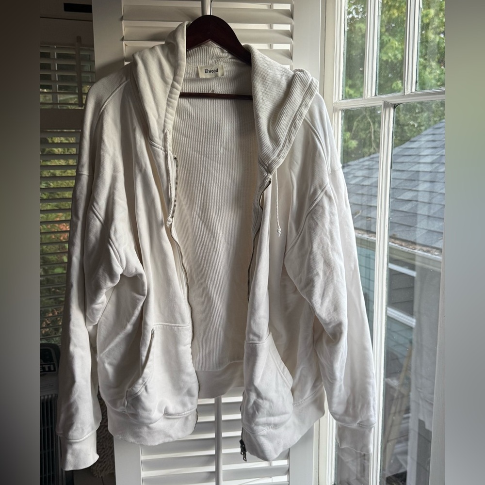 White Zip-Up Hoodie with Pockets